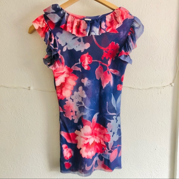 🔥SOLD🔥SWEET PEA Blue Pink Floral Printed Ruffle Tank Top - Picture 7 of 8